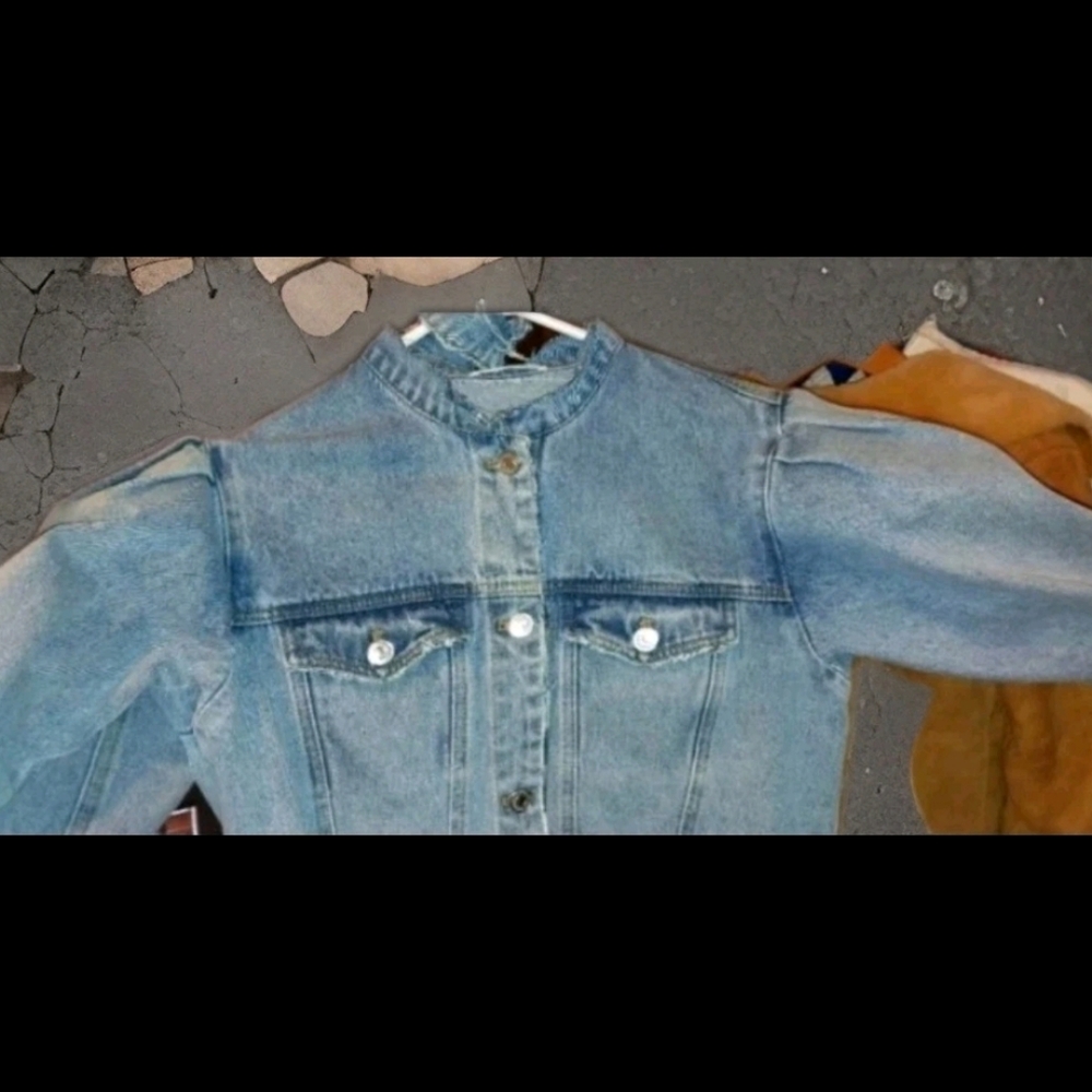 Cropped Jean Jacket, Power Shoulders and Puff Sleeves, S